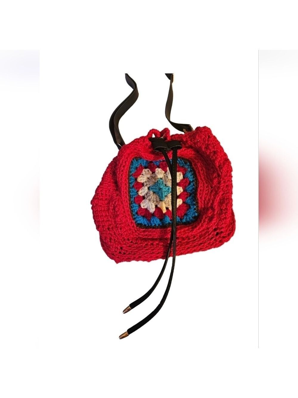 Hand Crafted granny square bag red knit crochet shoulder bag grannycore hobo bag